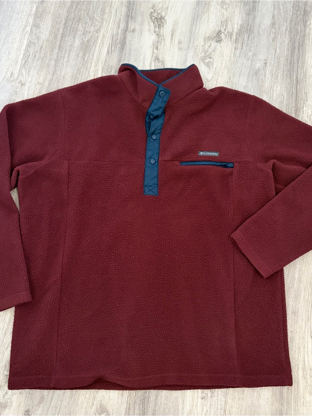 Columbia Fleece Snap Pullover Mens XL Burgundy Blue Trim Hiking Outdoor Nature